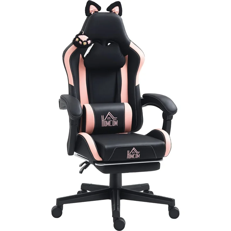 Liegender Gaming-Stuhl mit Fußstütze und Kissen, 65.0×62.0×124.0cm, Schwarz, MELAYR – Bild 1