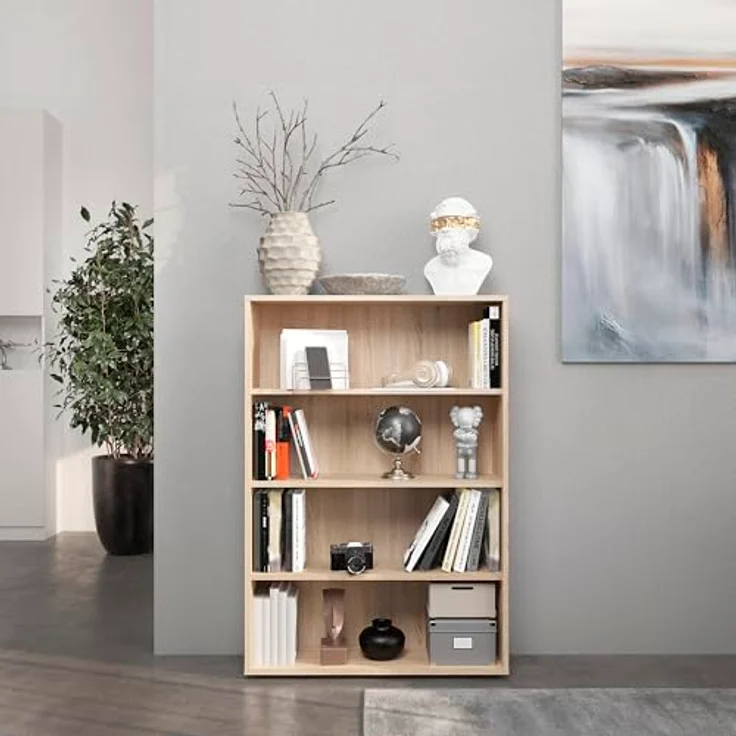 KOMTO Bücherregal Lumo 80 cm breit Regal mit 3, 4, 6 Ebenen und Höhenverstellbare Regale, Aufbewahrungsregal Bookshelf Weiß – Bild 3