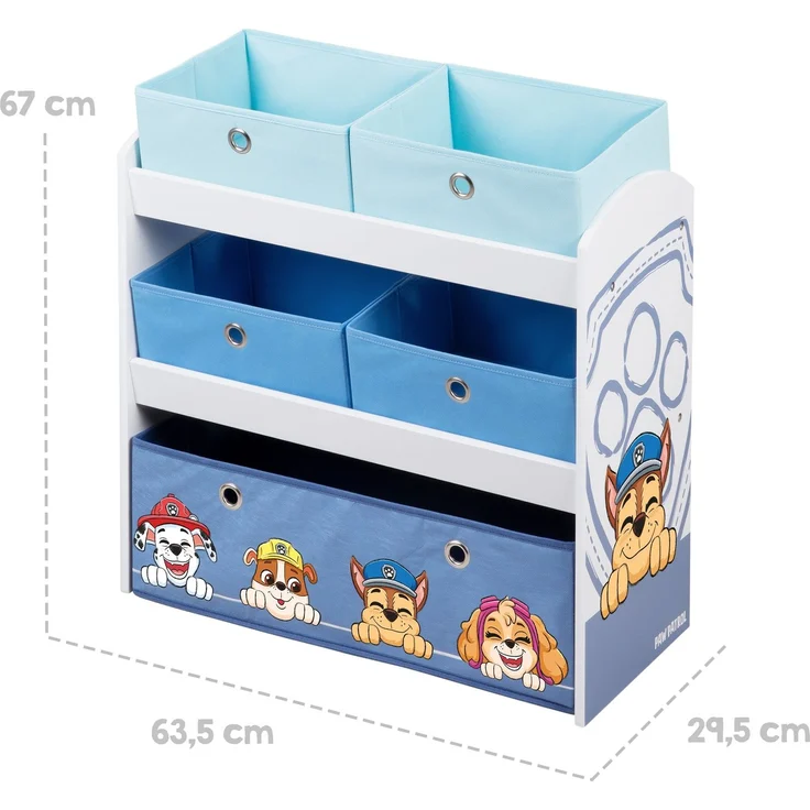 roba Spielregal 'Paw Patrol' - Aufbewahrungsregal - inkl. 5 Stoffboxen - Holz - Weiß / Grau – Bild 3