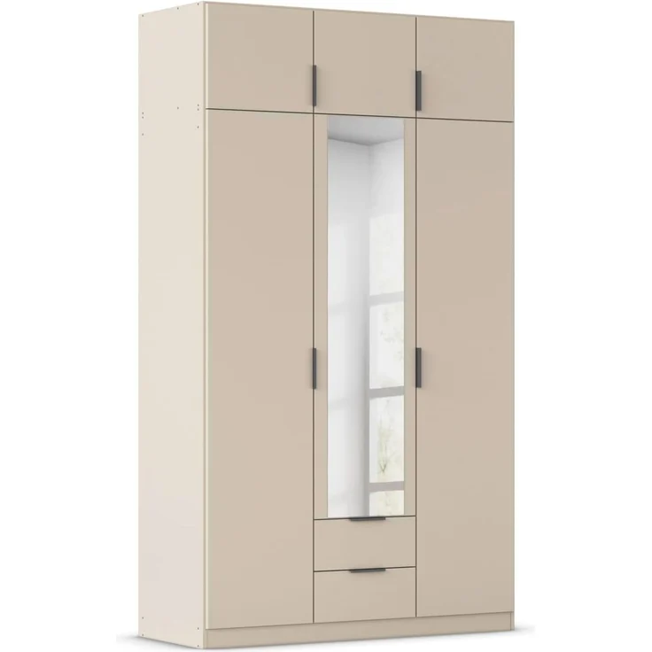 Rauch Möbel Lagoa, Kleiderschrank, Garderobe für Schlafzimmer, Kinderzimmer, Jugendzimmer 6-türig, mit Spiegel, 2 Schubladen, mit Zubehör Premium, Farbe Beige, Breite 136