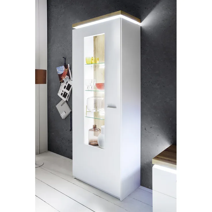 Vitrine >Chalki< in Weiß - 70x198x38cm (BxHxT)