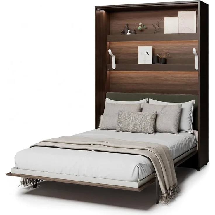 MEBLINI Elektrisches Schrankbett BC-36 - 140x200cm Vertikal - Dunin Eiche - Kopfteil Grün - Wandbett mit Lattenrost, Matratze und Kopfteil - Wandklappbett