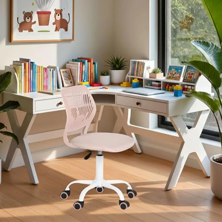 FurnitureR Bunter Schreibtischstuhl, moderner höhenverstellbarer Computerstuhl ohne Armlehnen, ergonomischer Drehstuhl für Kinderzimmer und Home Office – Bild 3