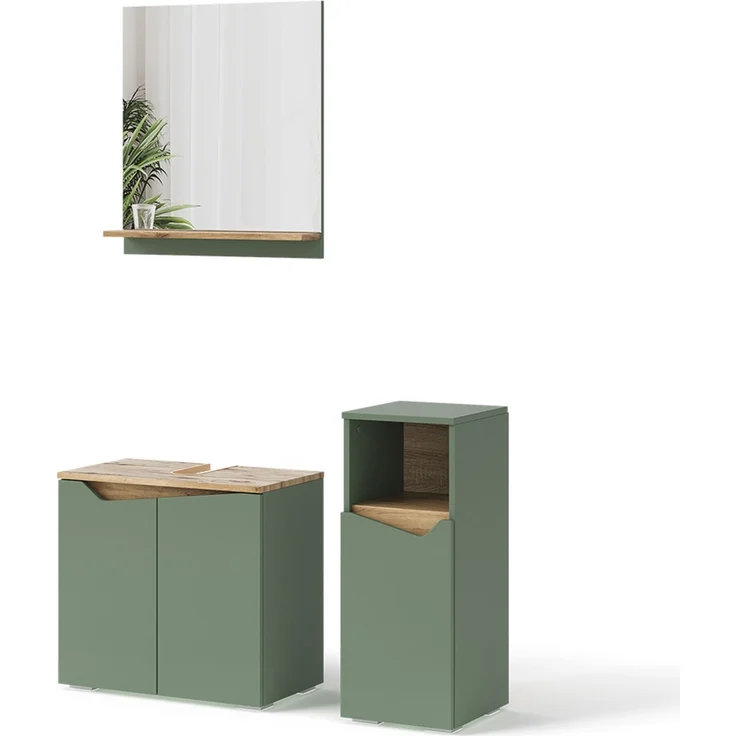 Badmöbel-Set Marelle Grün/Artisan-Eiche 3-teilig Vicco – Bild 1