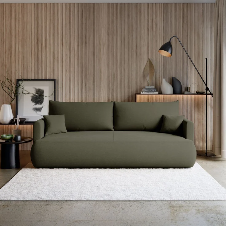 Selsey 'Ovo Mini' 3-Sitzer Schlafsofa mit Bettkasten, Olivgrün, Chenille Easy Clean – Bild 2