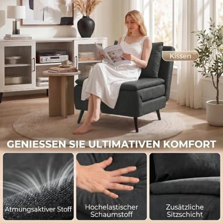 HOMCOM Schlafsofa Schlafsessel Sessel 3-in-1 Bettfunktion, Leinenoptik Dunkelgrau, Set 1 Teile, 3-in-1, 3-fach verstellbar – Bild 6