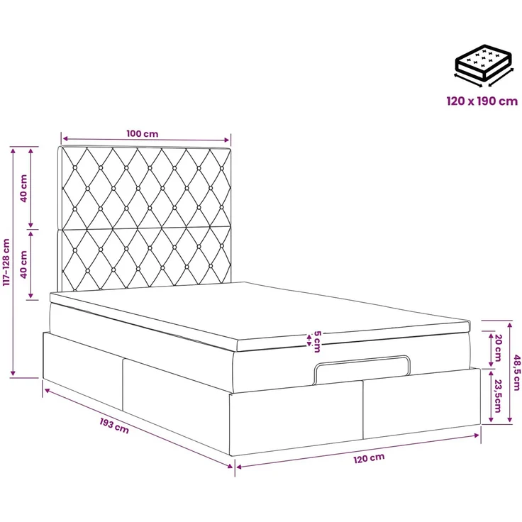 vidaXL Ottoman Bett mit Matratze Dunkelgrau 120 x 190 cm Samt 3457636 – Bild 12