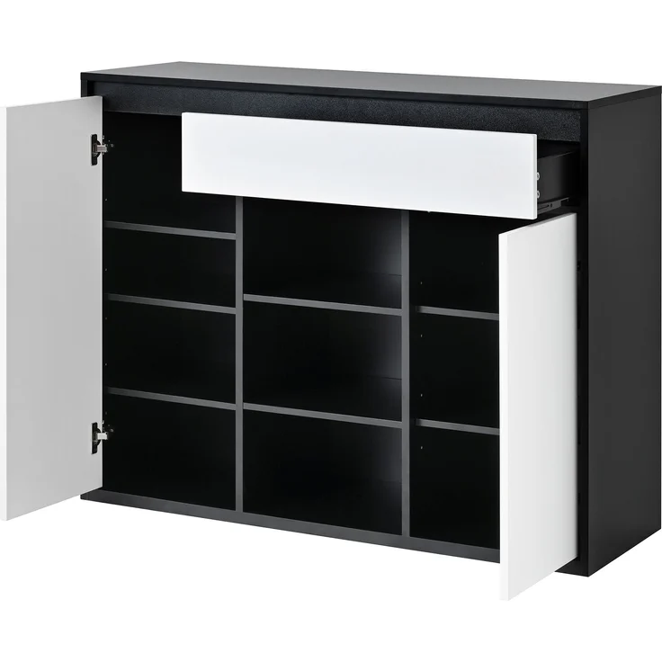 Schuhschrank aus Spanplatte mit LED & Glasböden, 105x39,5x86 cm, Schwarz – Bild 6