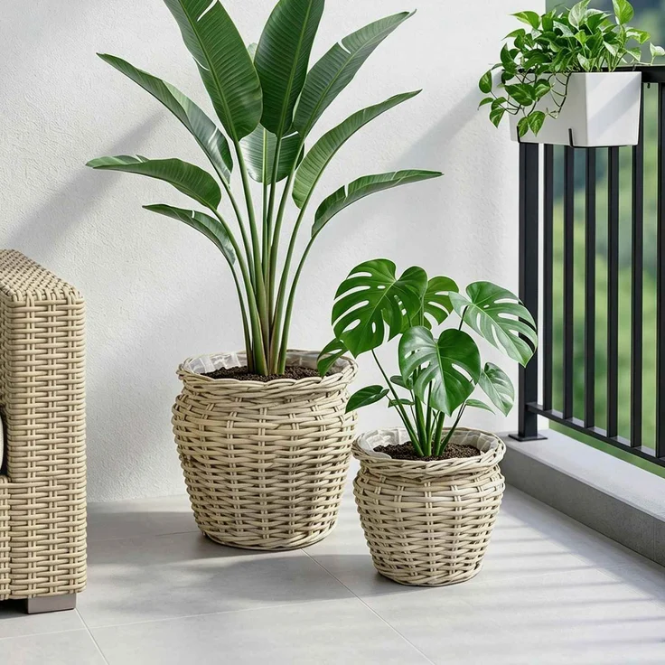 vidaXL Blumentopfkorb GENDT 2 stk. Natürliches Grau Kubu Rattan 42020959 – Bild 3
