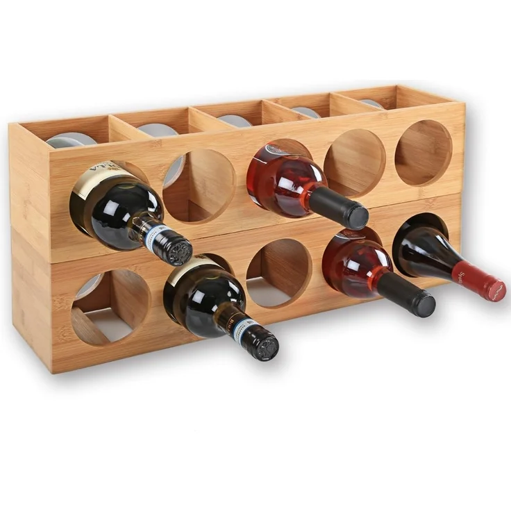 Gräfenstayn Weinregal CUBE - stapelbar aus Bambus-Holz für 5 Wein-Flaschen zum Stellen, Wand-Montage erweiterbar Weinflaschenhalter Weinkiste Flaschenregal – Bild 7
