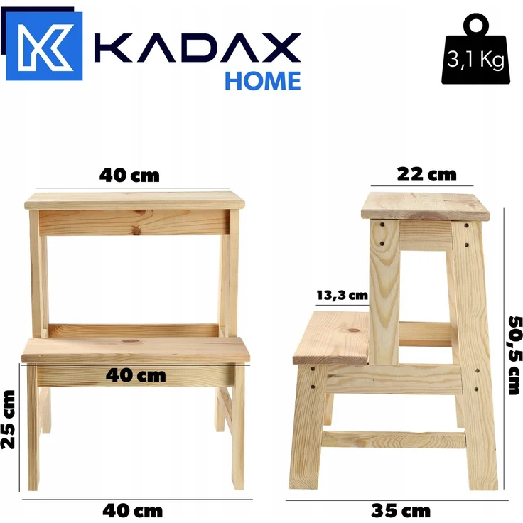 KADAX Küchenhocker aus Holz, 50 cm Plattform mit massiver Stufe – Bild 3