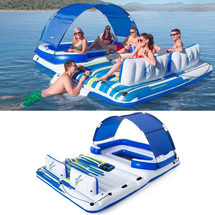 BESTWAY Badeinsel Tropical Breeze Schwimminsel 6 Personen aufblasbar 389x274cm