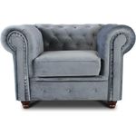 Sessel Chesterfield Asti - Couch, Couchgarnitur, Couchsessel, Loungesessel, Stühl, Holzfüße - Glamour Design, Velours (Grau (Velvet 10))
