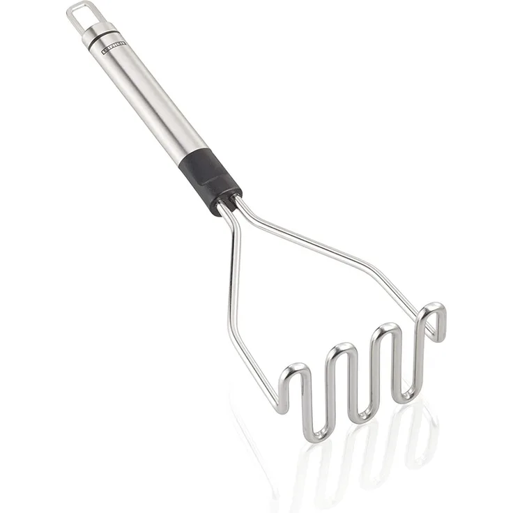 Leifheit Kartoffelstampfer 28 cm ProLine-Serie, Kartoffelpresse aus rostfreiem Edelstahl, im hochwertigen Design, potato masher, mit ovalem Griff und praktischer Aufhängeöse, Stampfer für Püree