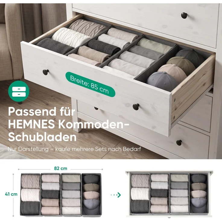 Sekey Aufbewahrungsbox Schubladen Organizer aus Vliesstoff Faltbare Aufbewahrungsboxen ohne Fächer für HEMNES 108(4 Fächer) – Bild 8