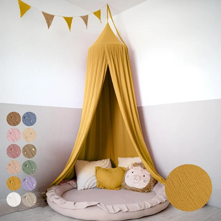 lilimaus Betthimmel Hochwertiger Baldachin Betthimmel Kinderzimmer, Gold Applikation, Stilvoller Baldachin für Baby- und Kinderzimmer – Bild 1