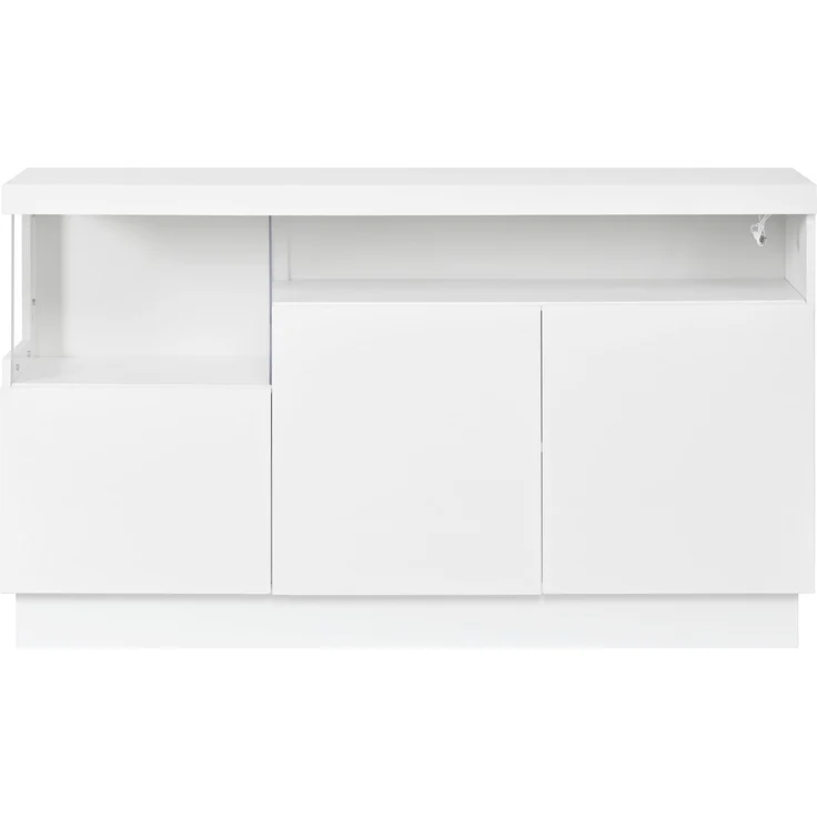 DESVIAE Sideboard mit LED-Beleuchtung und 3 Türen 140x80x36 cm aus PB und MDF Weiß – Bild 8