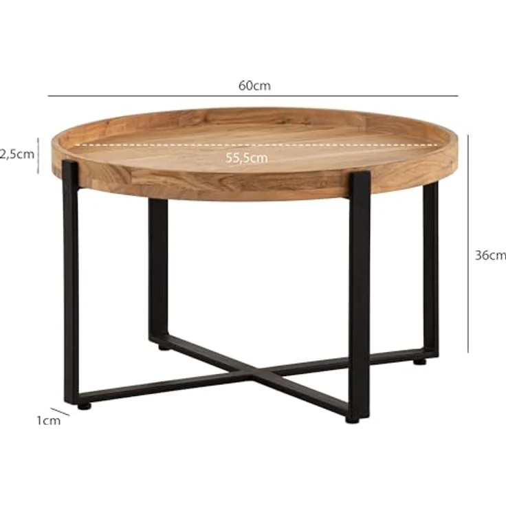 Livetastic Couchtisch, Rund, Braun, Massivholz aus Akazie, 60x36x60 cm für das Wohnzimmer – Bild 3