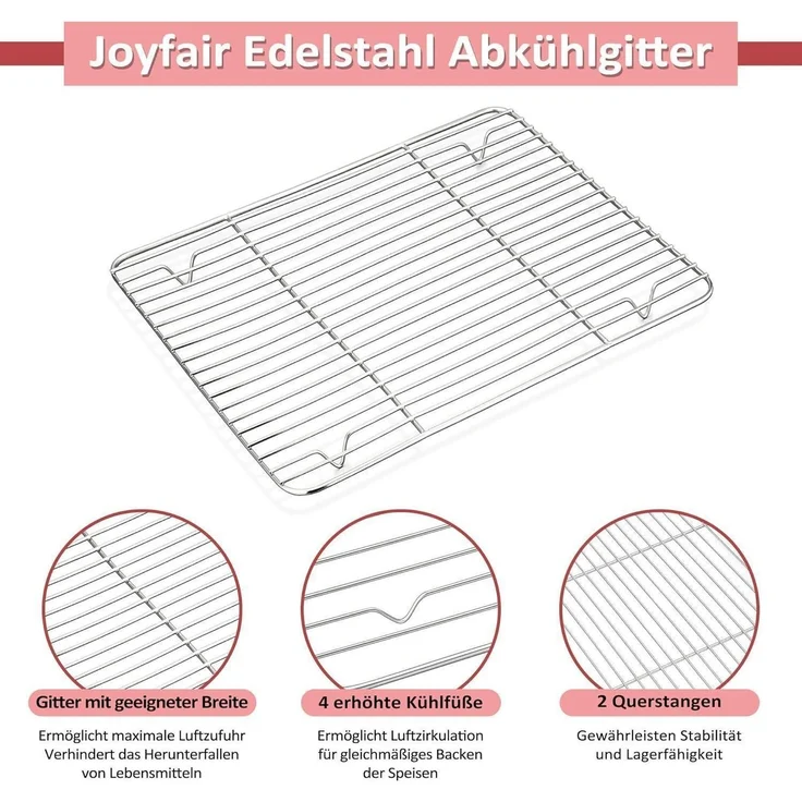 Joyfair Edelstahl Backblech mit Abkühlgitter Set 40.5x30.5x2.5cm – Bild 3