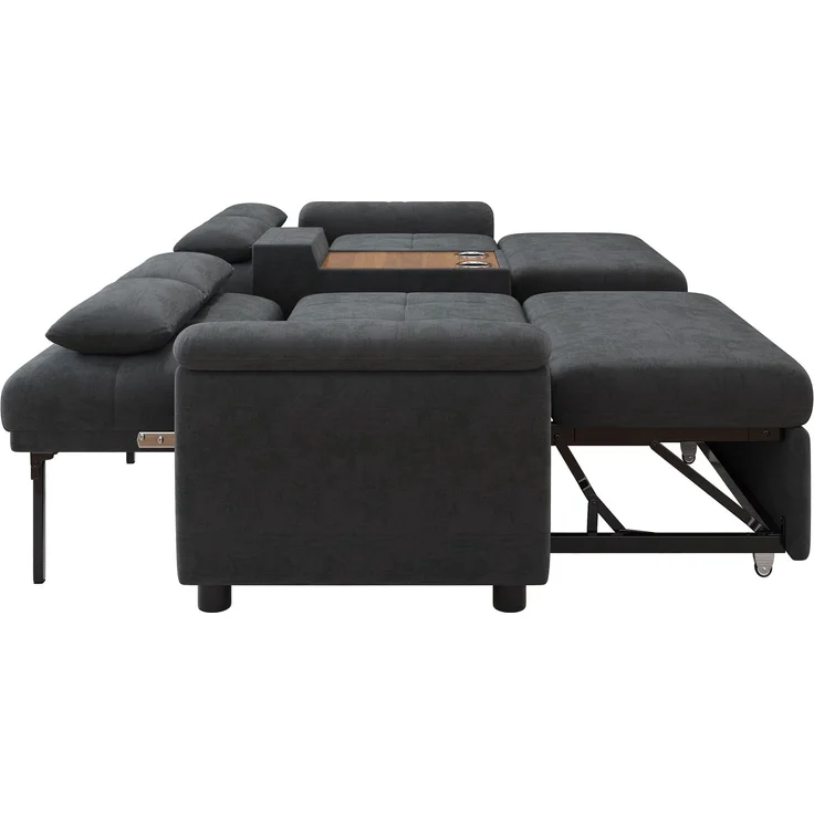 ZUBALIYA Schlafsofa 102x54.5 cm, mit Stauraum, mit Ausziehbett, mit Chenille - Bezug, mit breiten Armlehnen, Dunkelgrau – Bild 21