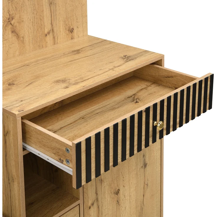 Flurschrank 110x37x185.5cm mit Sitzfläche,Soft-Close,verstellbaren Regalen,Spiegel,Haken,Schubladen,Stauraum,Natur – Bild 10