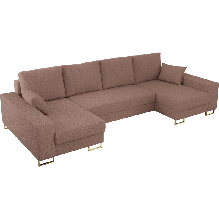 U-förmiges Ecksofa auf goldenen Metallbeinen, mit Schlaffunktion und drei Bettkästen für das Wohnzimmer - DORIAN U - Rosa Boucle – Bild 6