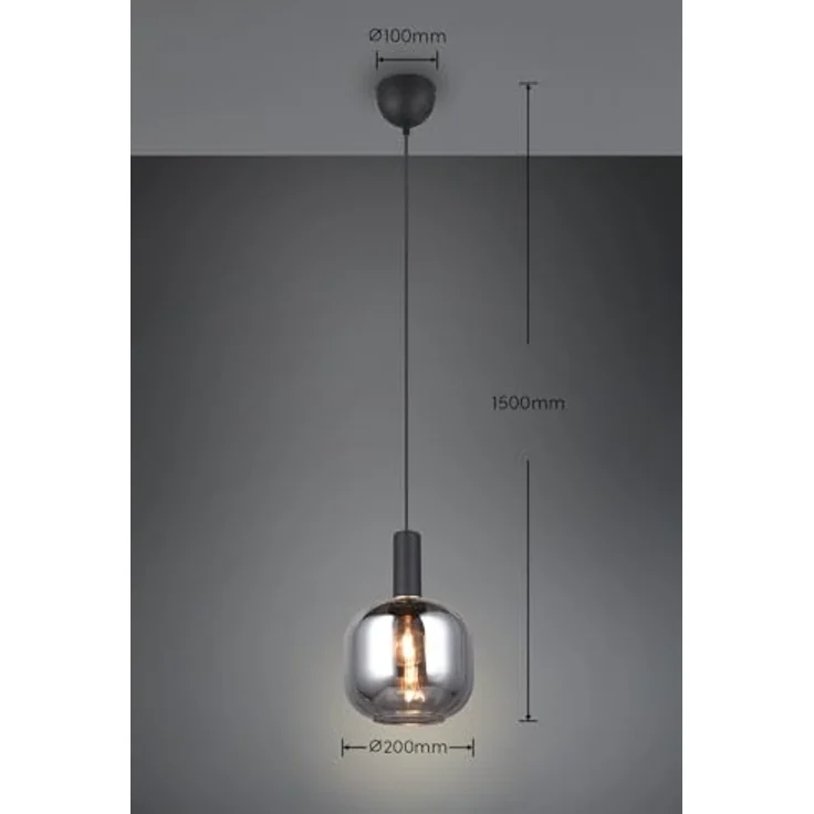 TRIO DIVA Pendelleuchte DH 20x150 cm, einflammig, schwarz, elegantes Design mit mattem Schwarz und Chrom, geeignet für LED Leuchtmittel – Bild 7