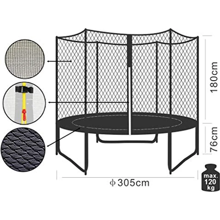 SixBros. SixJump 3,05 M Gartentrampolin, blau, mit Sicherheitsnetz, Leiter und Wetterplane, max. 120 kg Belastbarkeit – Bild 8