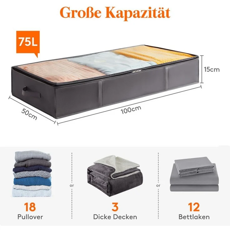 Lifewit Aufbewahrungsdose Unterbettkommode, Unterbett Faltbare Aufbewahrungsbox mit Deckel (6 St) – Bild 2