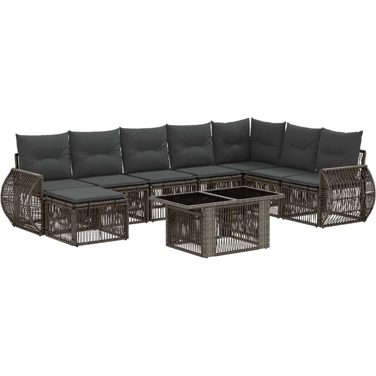 vidaXL Gartensofa-set 9 stk. Grau und Dunkelgrau Poly-Rattan 3436988 – Bild 2