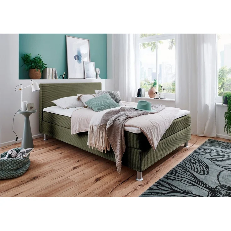 ATLANTIC home collection Boxbett inklusive Rost und H3 Federkernmatratze, Holz, Olivgrün, 120x200 cm – Bild 2