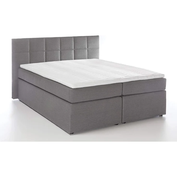 Möbelfreude Boxspringbett Boxspringbett Bea mit niedrigem Kopfteil Hellg.., Hellgrau 200x200 cm H2/H3 7-Zonen-Taschenfederkern Matratze + Visco-To