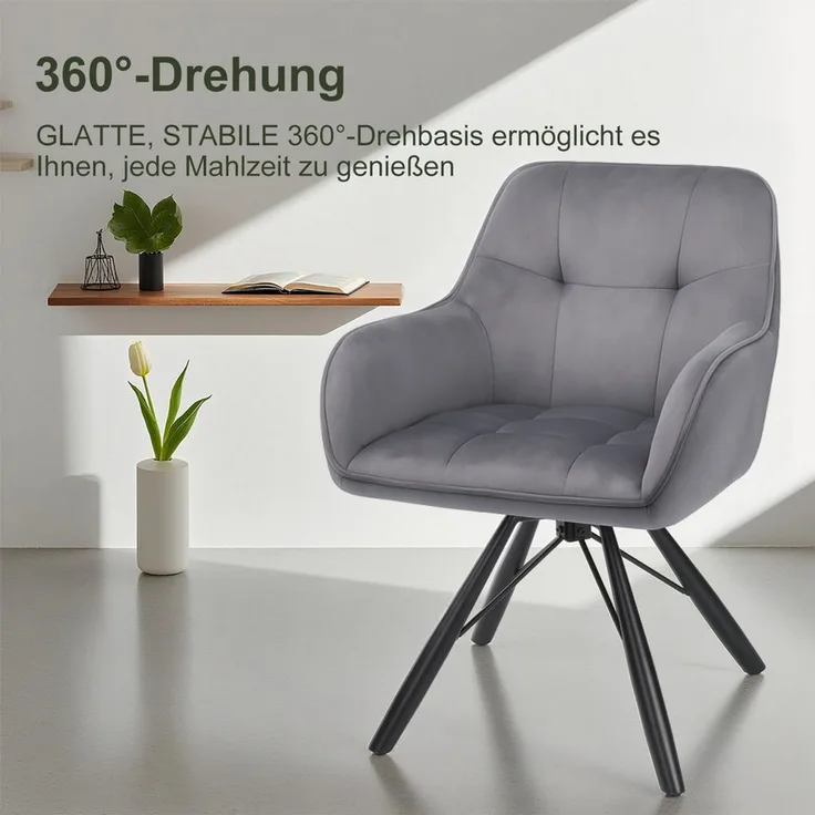oyajia Polsterstuhl Esszimmerstühle drehbar mit Armlehnen (4 St), 360 Grad Drehfunktion, Samtpolsterung