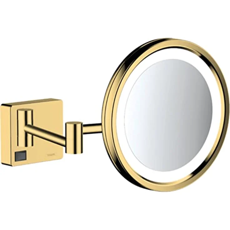 hansgrohe AddStoris Kosmetikspiegel mit LED-Beleuchtung, Rasierspiegel 3-fach Vergrößerung, Polished Gold Optic, Wandmontage, 41790990 – Bild 1