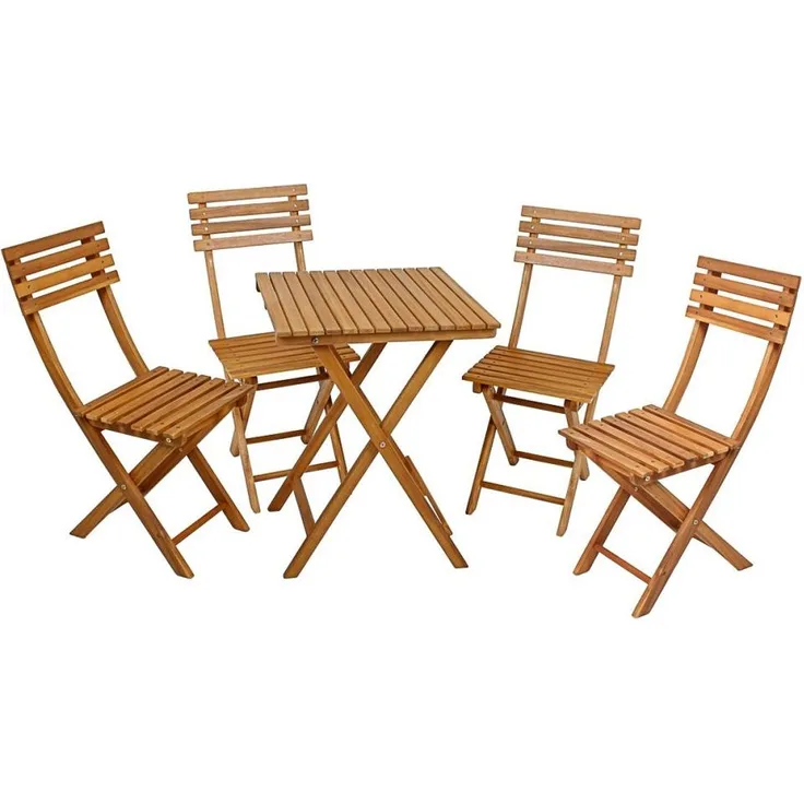 Balkon-Set Alameda, 5 teilig, Akazie, 1x Tisch, 4x Stühle