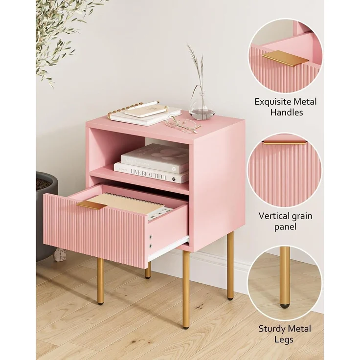 Nachttisch Nachtschrank Rosa Boho Modern 1 Schublade 1 Ablage – Bild 6