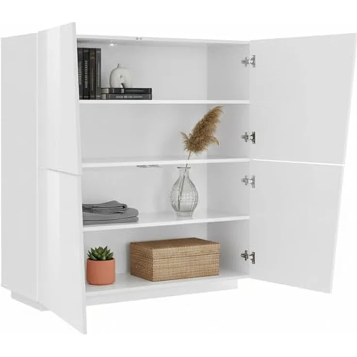 Dmora - Kommode Pavel, 4-türiges Küchen-Sideboard, Wohnzimmer-Buffet, 100 % Made in Italy, 120 x 43 x 126 cm, glänzendes Weiß, – Bild 4