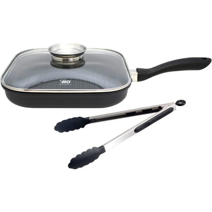 Elo Grillpfanne Alucast, Aluminiumguss (1-tlg), 28x28 cm, ELODUR® Select Versiegelung, Induktion, inkl. Servierzange – Bild 4