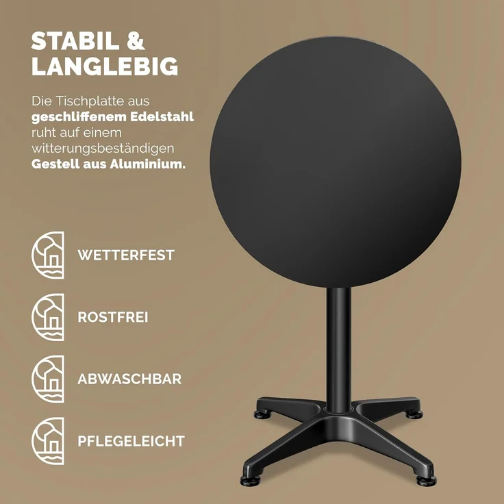 Casaria Stehtisch (2-St), 2x Höhenverstellbar Klappbar 70cm/115cm Hoch Alu Rund Ø60cm Wetterfest – Bild 7