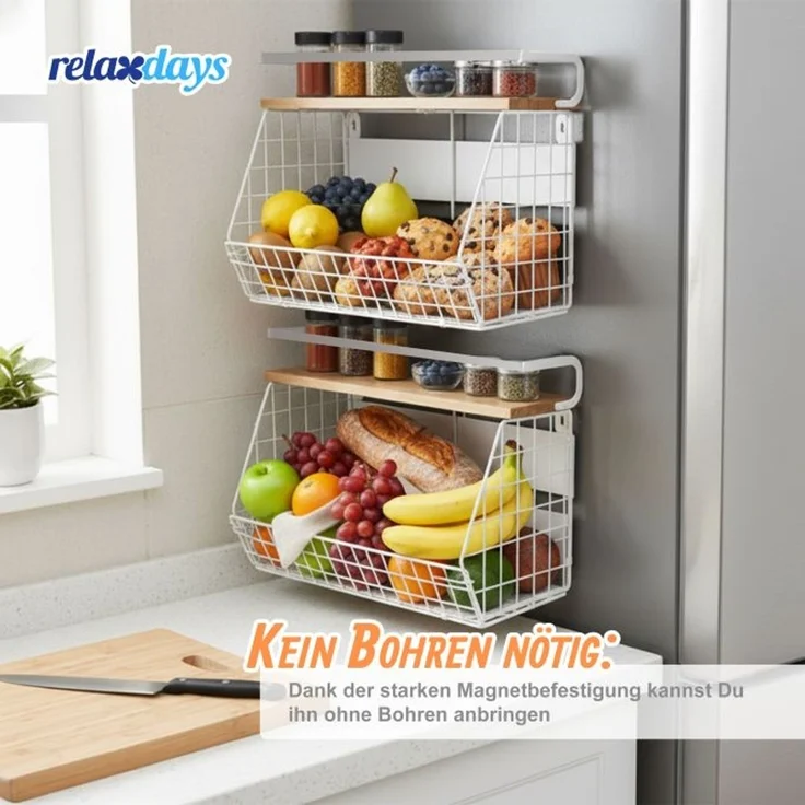 Relaxdays Obstkorb Wandregal magnetisch 2er Set – Bild 2