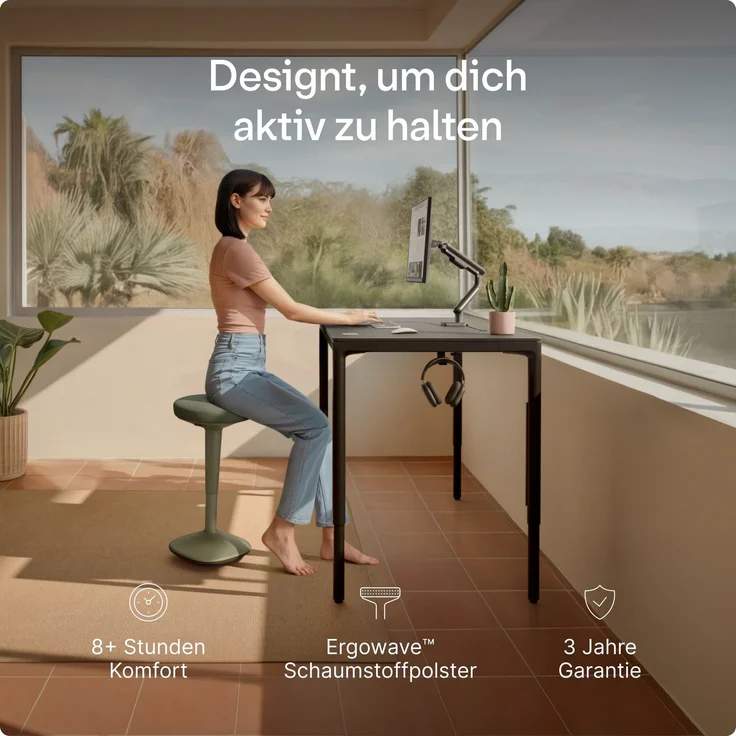 Ergonomischer Balancehocker Desktronic – Höhenverstellbarer Stehhocker für Homeoffice & Stehschreibtisch, Aktivsitz-Hocker mit Wippfunktion, rutschfester Standfuß – Grün – Bild 2
