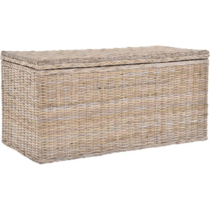 Krines Home Truhe Große Rattantruhe MAX Wäschetruhe mit Deckel Natur Rattan Truhe, Aufbewahrung XXL 115x55x55cm