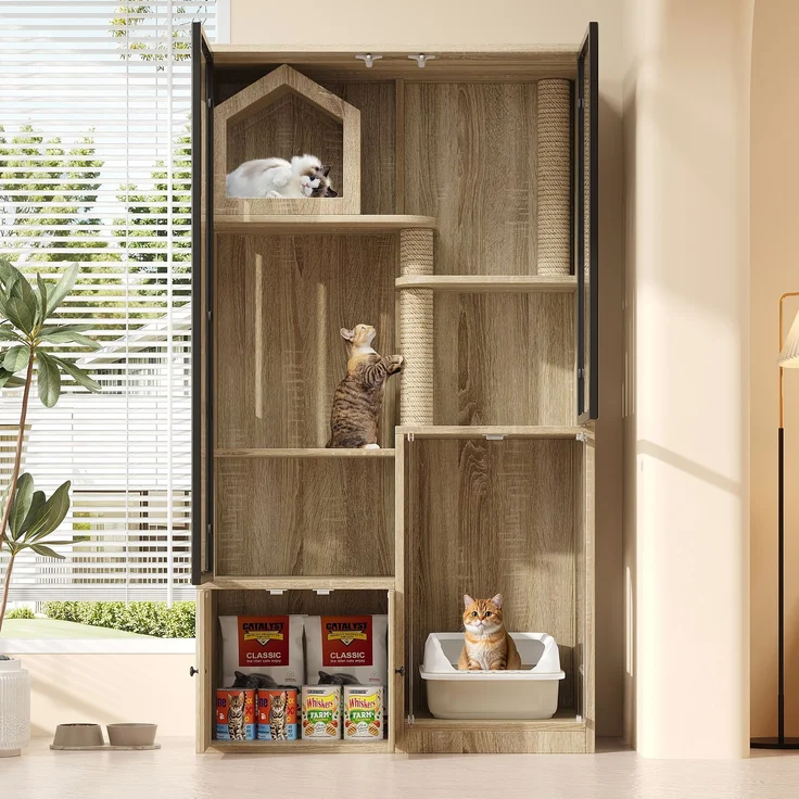 Abrihome Katzenkäfig mit Kratzpfosten, Natur, 160x50x90 cm – Bild 5
