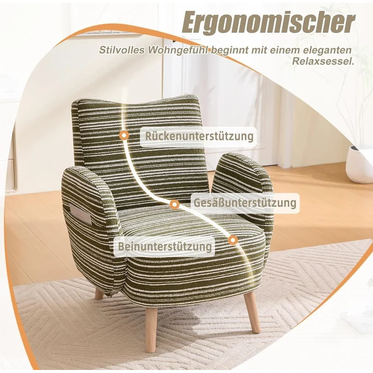Ohrensessel Relaxsessel Lesesessel Fernsehsessel 77x81cm Olivgrün – Bild 4
