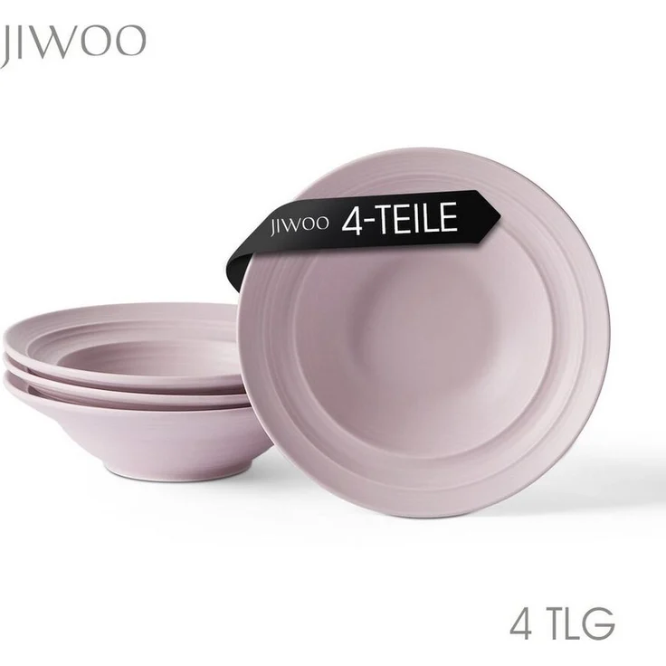 JIWOO Suppenteller 4er Ø22cm, Speiseteller Pastateller Salatteller Dessertteller Plate, (4 St), Keramik Tellerset Lila mikrowellen- und spülmaschinenfest Ø21,2 cm – Bild 5