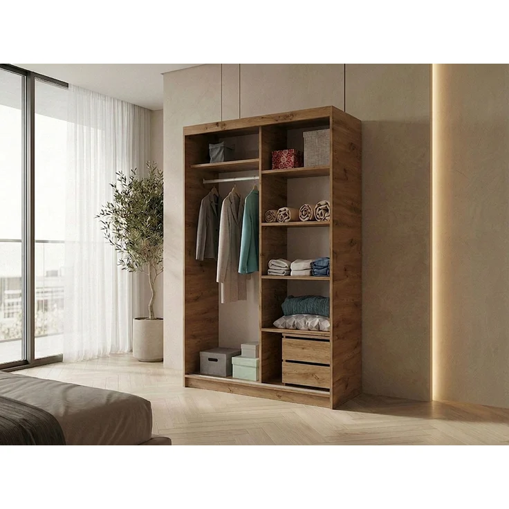 Beautysofa Kleiderschrank HELA moderner Kleiderschrank mit Spiegel (Schiebetürenschrank mit Kleiderstange und Regalböden, Schrank für Schlafzimmer, Flur & Ankleidezimmer) wahlweise ohne oder mit Schubkasteneinsätzen – Bild 3