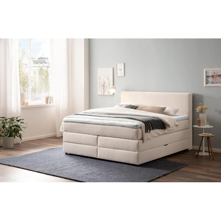 Belanoti Boxspringbett LOFT (Boxspringbett 180x200 mit Bettkasten, 7-Zonen Taschenfederkern Matratze inklusive Visco Topper), Bett 180x200 in der Farbe Beige H2/H3 Polsterbett – Bild 1