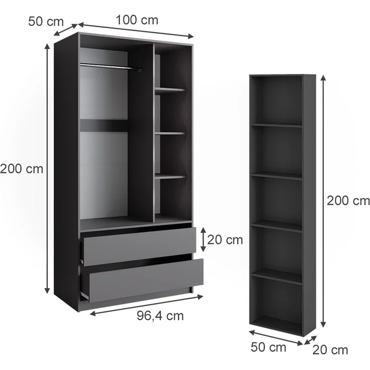 Kleiderschrank Elmo Anthrazit 50 x 200 cm 2er Set Vicco – Bild 2