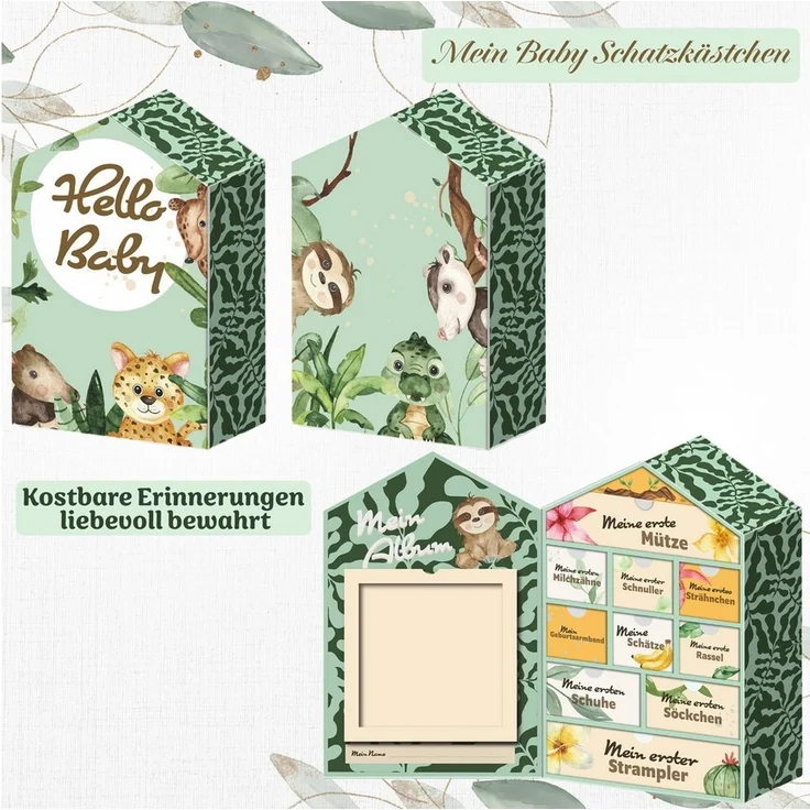 hausleben Geschenkbox Baby Erinnerungsbox Schatztruhe Erinnerungen mit 10 Fächern (1 St), Erinnerungsbox für Geburt und Taufe – Süße Baby, Babyschmuck – Bild 2