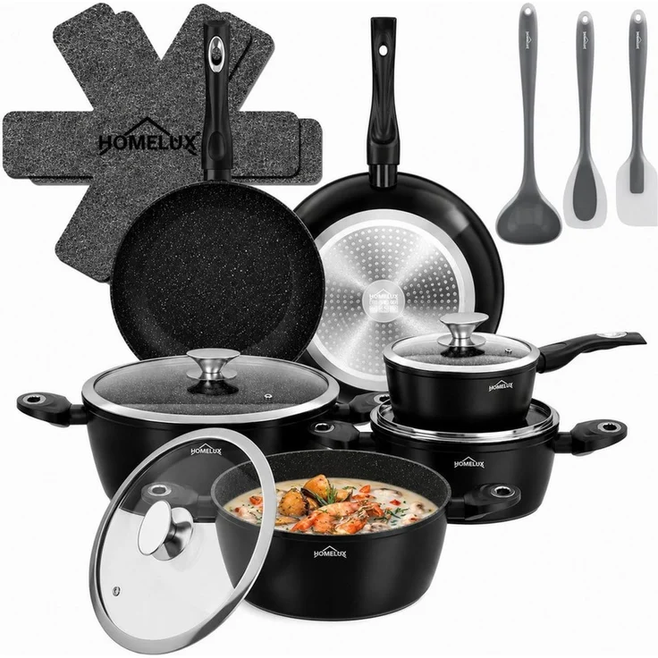 HOMELUX Topf-Set Kochgeschirr-Set, Induktions Töpfe Set, Antihaftbeschichtung, Aluminium, Edelstahl (Set, 15-tlg), Induktion – Bild 1